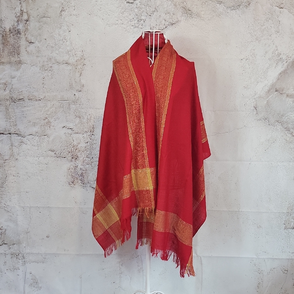 Unbranded Handmade Pashmina Scarf or Wrap Red and Gold  72" X 25"